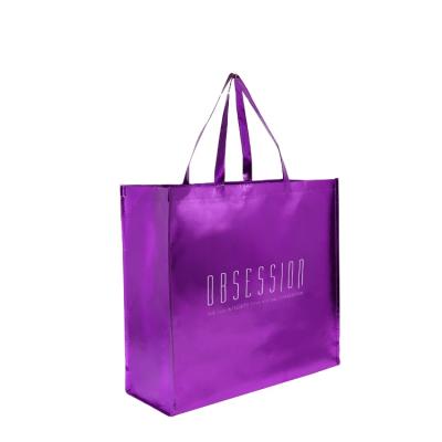 China Wholesale Custom Recyclable Non Woven Waterproof RPET Woven Grocery Bag Metallic Logo Bag Shopping Tote Bag pp for sale