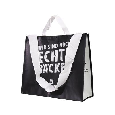 China Custom Print Reusable Wholesale Eco Friendly Recyclable Laminated RPET Polyester Foldable Shopping Grocery Tote Bag With Double Handle for sale