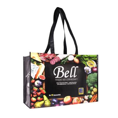 China Custom Printed Laminated RPET Waterproof Heavy Duty Reusable Online Recyclable Recycled Supermarket Shopping Tote Bag With Logo for sale