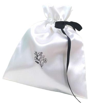 China Wholesale Recyclable Luxury White Drawstring Satin Pouch Dust Bag With Custom Printed Logo For Shoes Packaging for sale