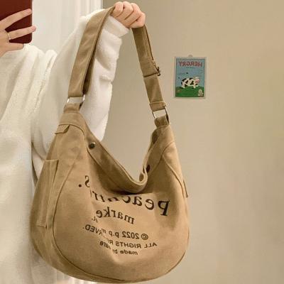 China Custom Vintage Logo Retro Women Large Shoulder Bags Vintage Style Lady Canvas Tote Handbags With Letter Printing for sale