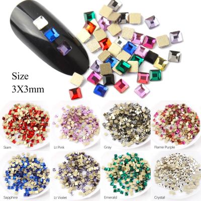 China Wholesale Pointback Flatback Crystal Stones 3mm Square Nail Art Rhinestones For Luxury Dress Western Wedding for sale