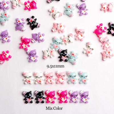 China New Flatback 9.5X11MM 3D Resin Cute Cat Nail Art Rhinestones Manicure Decorations 100Pcs Apply To DIY for sale