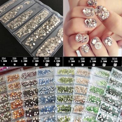 China Wholesale Mix Size 1300pcs 6 Grid Pack Nail Art Rhinestones SS4-SS16 Flat Back Crystal Stones For Luxury Dress Western Wedding for sale