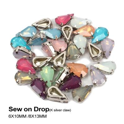 China Wholesale Silver Flatback Claw Set Drop Resin Stones 6x10mm/8x13mm Opal Color Resin DIY Stones For Garment for sale