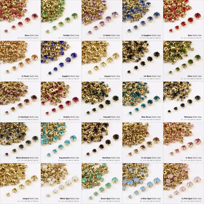 China Wholesale Mixed Size Flatback Rhinestone 24 Colors Gold Claw Crystal Glass Stitched Stone For Western DIY Luxury Dress Wedding Decoration for sale