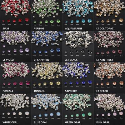 China Wholesale Mixed Size Flatback Rhinestone 24 Colors Claw Crystal Glass Sewed Silver Stone For Western DIY Luxury Dress Wedding Decoration for sale