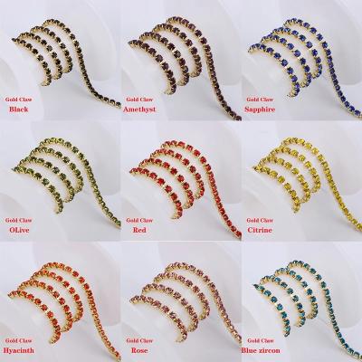 China Flatback Sew On Glass Crystal Rhinestones Chain 10Yards/lot SS6 - SS12 Gold Base Claw For DIY Clothes Sewing Accessories for sale