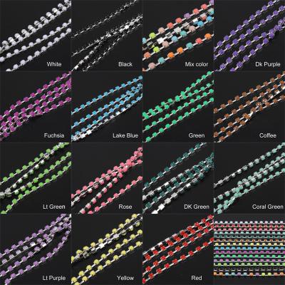 China Flatback Rhinestone Chain SS12 10yard/lot 15colors Acrylic Silver Bottom Sew On Cup Chains For Clothing Diy Sewing Accessories for sale