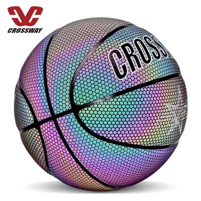 China Corrosion Resistance Novelty Size 7 Glow In The Dark Luminous Basketball Customized Logo Holographic Glowing Reflective Basketball for sale