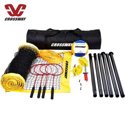 China Carry Outdoor Easy Portable Volleyball Net Beach Set Set 2 in 1 Badminton Volleyball Combo Set for sale