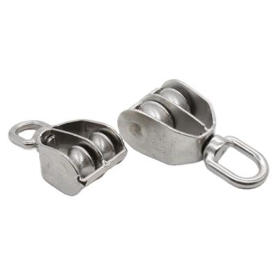 China Stainless Steel Best Selling Single or Double Wheel Pulley Eye Wire Rope Pulley Stainless Steel Pulleys for sale