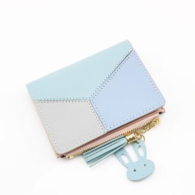 China New waterproof ladies pinch patchwork short students wallet zipper version small tassels change Korean purse for sale