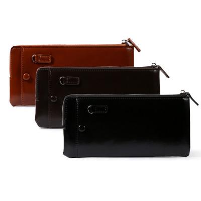 China Slim Leather Wallet Youth Version PU Wallet Waterproof Solid Color Men's Long Zipper Casual Korean Men's Wallet for sale