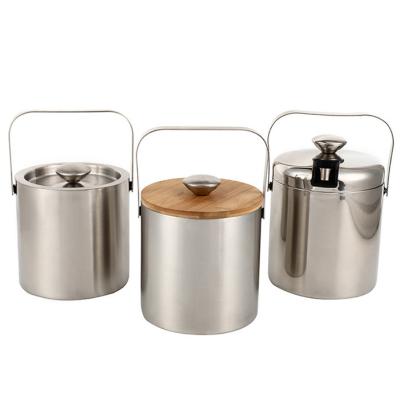 China Stainless Steel Viable Insulated Portable Double Ice Bucket Champagne Bucket With Lid KTV Bar Wine Barrel for sale