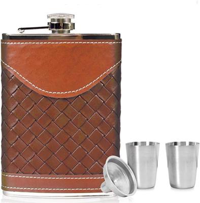 China CLASSIC Leather Liquor Flask Wine Bottle Funnel Gift Set For Whiskey Wine Stainless Steel Hip Flask for sale