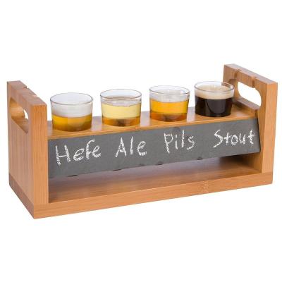 China Sustainable Custom Wooden Serving Tray With Small Blackboard Can Write Drinks Beer Spirits Wine Cocktail Name for sale