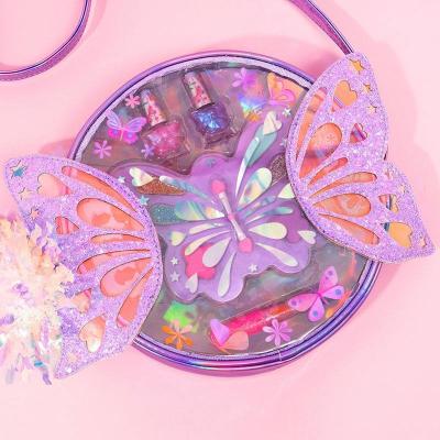 China Attractive Butterfly Backpack Kids Makeup Set With Washable Cosmetic for sale