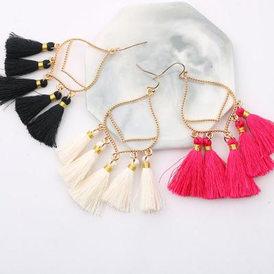 China New Alloy Boho Geometric Tassel Silk Fringed Earrings Simple Simple Heart Shaped Drop Earrings for sale