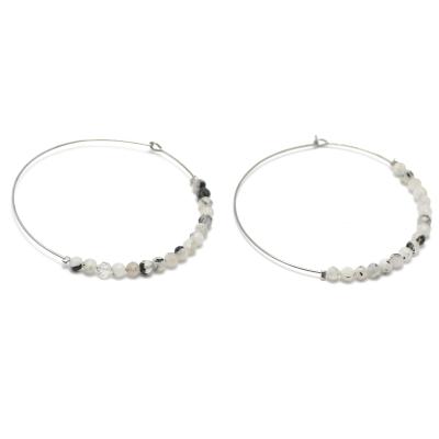 China Vintage Fashion Jewelry Girls White Natural Stone Beaded Hoop Earrings for sale