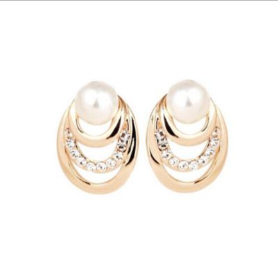 China Simple Three Layer Pearl Rhinestone Korean Simple Earrings Shape Elegant Alloy Circle Pearl Earrings for sale