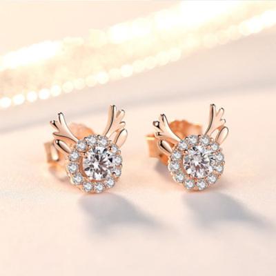 China Fashion wholesale popular simple pure copper earrings small antler cute zircon earrings stud female for sale