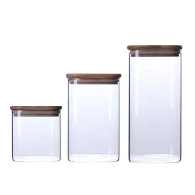 China Steamable Empty Food Storage Glass Jars Glass With Bamboo Lid And Silicone Ring for sale