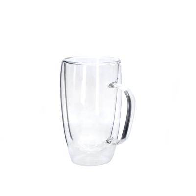 China Sustainable High Borosilicate Double Wall Glass Coffee Mugs 450ML Clear Glass Tea Cup Drinking With Handle for sale