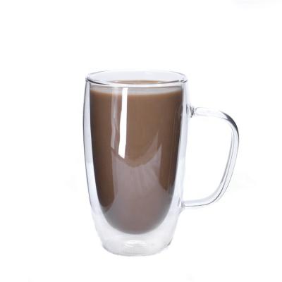 China Sustainable High Borosilicate 15OZ Double Wall Glass Coffee Mug With Glass Handle for sale