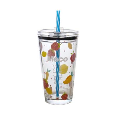 China Logo Glass Cup Travel Mug Customized Viable With Lid And Straw for sale