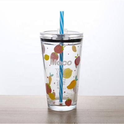 China Viable Custom Logo Clear Reusable Glass Tumbler Cups With Lid for sale