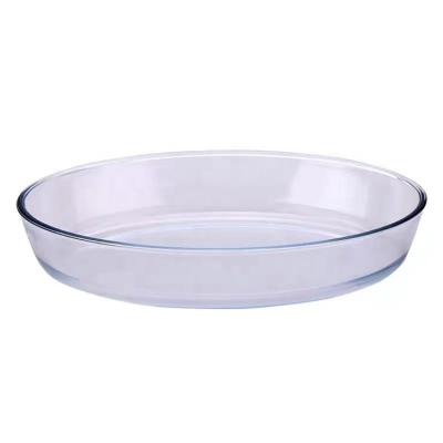 China Disposable High Borosilicate Glass Pizza Pan Bakeware Oval Glass Baking Tray Set Heat Resistant Glass Baking Tray for sale