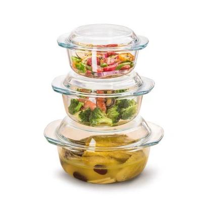 China Disposable Round Heat Resistant Tempered Glass Casserole Safe Round Dish With Glass Lid 1.0L 1.5L 2.5L for sale