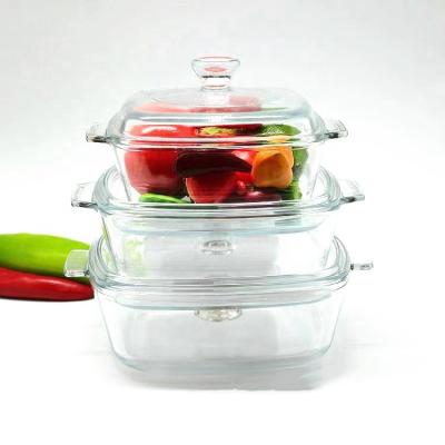 China Disposable Glass Casserole Dish Square Shape Bowl Glass Soup Cooking Pot With Lids And Handle for sale