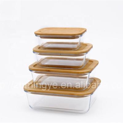 China Sustainable Wholesale Rectangle Airtight Glass Food Container Set With Bamboo Lid for sale