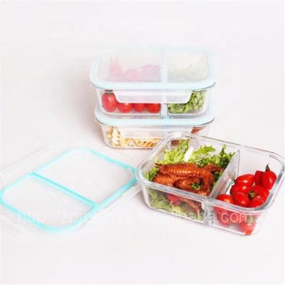 China 2 Compartment Airtight Lid Lunch Box Stocked Glass Food Container for sale