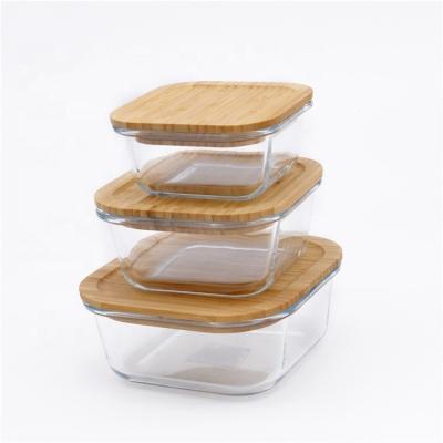 China 3 Set Sustainable Square Glass Food Container With Bpa Free Lid - Microwave Glass Container Set for sale