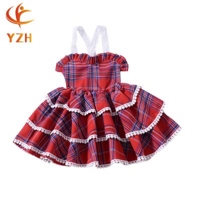 China Breathable Cheap Kids Wears Red Princess Plaid Kids Dresses Baby Bubble Dresses For Girls for sale