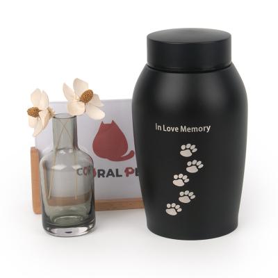 China Wholesale 1000ml Coral Pet Urnas Para Mascotas Pet Cremation Ash Memorial Cremation Paw Urn Metal Print Viable Waterproof Pet Urn for sale