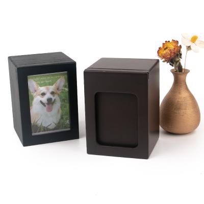 China Viable Wooden Coral Pet MDF Pet Urn Box Slide Lid With Photo Frame Small Dog Cat Cremation Ashes Container Urns Pet Urns For animal ashes for sale