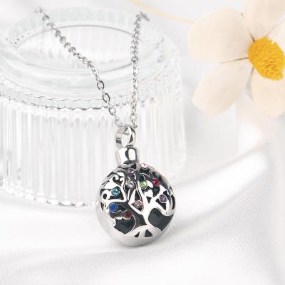 China Stainless Steel Necklace Urn Women Life Tree Shaped Pet Cremation Ashes Keepsake Pet Urn Memorial Pendant Jewelry Small Mini for sale