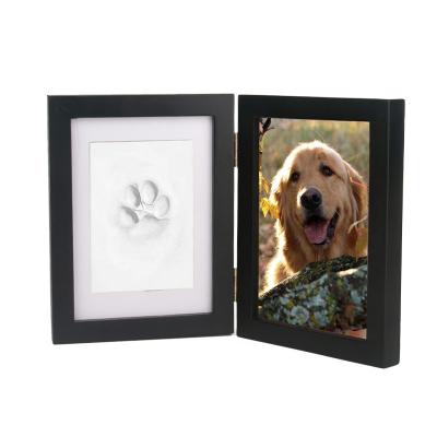 China American Style Dog Cat Pet Paw Keepsake Clay 7 Inch Wooden Photo Frame For Dog Paw Keepsake Baby Handprint Footprint Memorial for sale