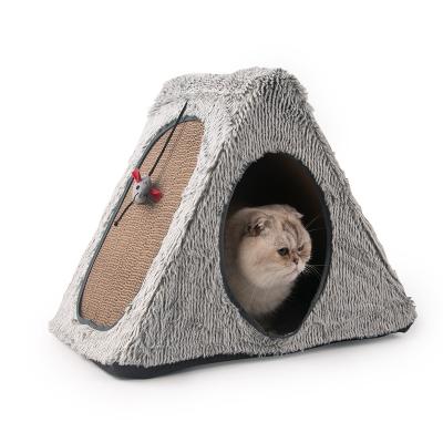 China Viable Corrugated Board Scratch Toys Coral Pet Cat Cardboard Scratcher Bed Plush Corrugated Paper Bed For Cat for sale