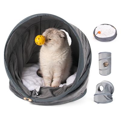 China Waterproof Cat Bed Sleep and Play Multifunctional Collapsible Cat Stepping Tunnel Plush Design Soft Cat Bed Built-in Cushion for sale