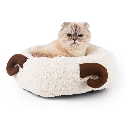 China Durable Cute Plush Cat Bed Wool Fabric Deep Sleep Cat Protection Stepping Cushion For Small Dog Around Sofa Warm for sale