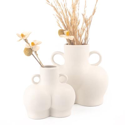 China Creative White Abstract Stocked Art Vases Home Office Flower Vase Ceramic Human Body Naked Body Vase Shaped White Female Flower Decors for sale