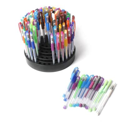 China 23615 Glitter 100pcs Glitter Color Gel Ink Pen Set in Rotary Holder with PVC Bucket for sale