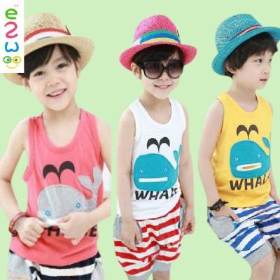 China Cute 100% Cotton Children Summer Wholesale Cartoon Vest Suit Kids Children Baba Suit for sale