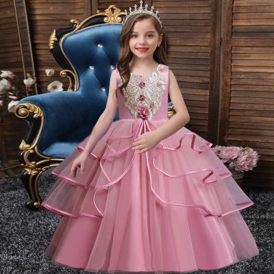 China Beautiful Formal Breathable Children Girls Birthday Wedding Princess Fashion Show European Dresses With Decorations for sale