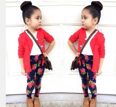 China 100% Cotton Taobao Children's T-shirt Pants Cardigan Girls Autumn Clothing 3 Piece Sets for sale